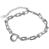 обзорное фото Трендовый якорный серебряный браслет со звеньями и подвеской шарик 038359  Серебряные женские браслеты