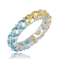обзорное фото Серебряное кольцо с жёлто-голубыми фианитами 037680  Украинская символика из золота и серебра