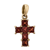 обзорное фото Золотой крестик с гранатом 410950  Декоративные золотые крестики
