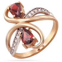 обзорное фото Женское кольцо в белом и красном золоте с красными и белыми фианитами 039103  Золотые кольца с фианитом