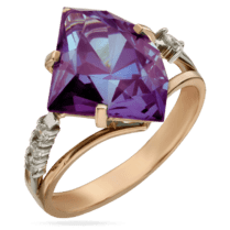 обзорное фото Золотое кольцо с камнем александрит и фианитами 034215  Золотые кольца
