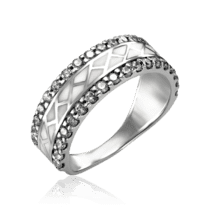 обзорное фото Серебряное кольцо с белой эмалью и фианитами 034994  Серебряные кольца