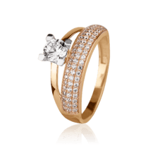 обзорное фото Кольцо в красно-белом золоте с фианитами 027504  Золотые кольца для помолвки с цирконием