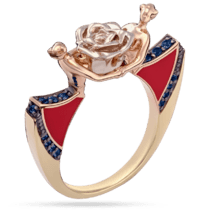 обзорное фото Золотое кольцо необычной формы "Танцовщицы" с эмалью и фианитами 038095  Золотые кольца с эмалью