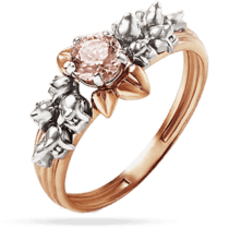 обзорное фото Золотое кольцо Нежность ландыша с розовым морганитом 030464  Золотые кольца с морганитом