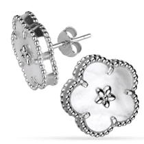 обзорное фото Серебряные серьги-гвоздики с перламутром Клевер 038344  Серебряные серьги с камнями