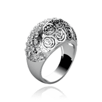 обзорное фото Обьемное женское кольцо из серебра с фианитами Розы 034742  Серебряные кольца