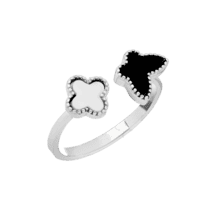 обзорное фото Серебряное кольцо с перламутром и ониксом 032088  Серебряные кольца со вставками