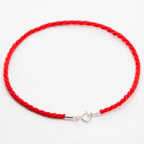 обзорное фото Серебряный браслет шнурок с шелком красная нить 038310  Браслеты красная нить