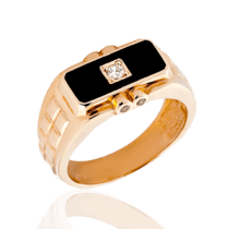 обзорное фото Золотой мужской перстень с камнем и черной эмалью 032260  Золотые печатки и кольца для мужчин