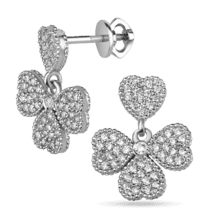 обзорное фото Серебряные серьги-гвоздики с фианитами Клевер, четырёхлистник 037862  Серебряные серьги с камнями