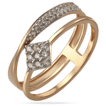 обзорное фото Золотое кольцо с двойным ободком с камнями 032255  Золотые кольца с фианитом