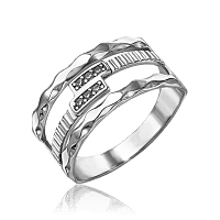 Кольцо серебряное с алмазной гранью и фианитами 035009