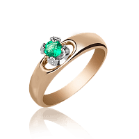 Золотое кольцо с бриллиантами и изумрудом 029640