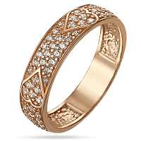 Золотое кольцо с россыпью фианитов Два Сердца 033485