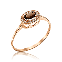 Золотое кольцо с раухтопазом и фианитами Сердечка 035236
