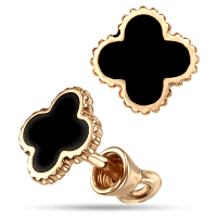Стильні золоті сережки-пусети Конюшина з чорною емаллю 032532