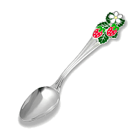 Серебряная десертная ложка Земляника с эмалью 031839