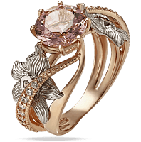 Золотое кольцо с розовым морганитом и фианитами 030467