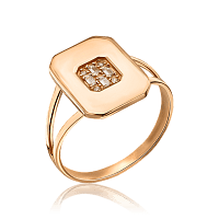 Женское золотое кольцо квадратная пластина с фианитами 035889