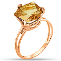 Золотое кольцо с большим цитрином нежно-жёлтого цвета 039305