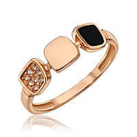 Золотое кольцо Квадраты с фианитами и эмалью 033814