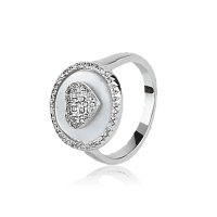 Серебряное кольцо с перламутром и фианитами 027932