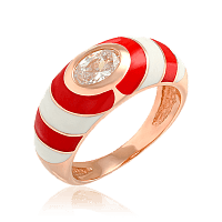Золотое кольцо с фианитом и цветной эмалью 033863