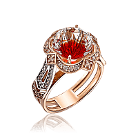 Женское золотое кольцо с горным хрусталем и фианитами Огненный Цветок 033380
