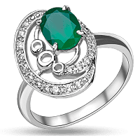 Серебряное кольцо "Пандея" с зелёным ониксом и фианитами 030281