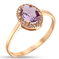 Золотое кольцо с овальным аметистом и фианитами 035178