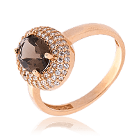 Золотое кольцо женское с камнями раухтопаз и фианиты 034595