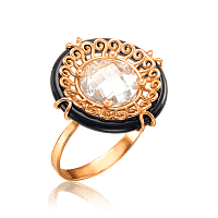Золотое кольцо с крупным фианитом и агатом 033905