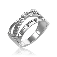 Кольцо серебряное с оригинальным ободком с фианитами 035002