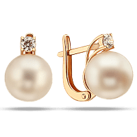 Золотые серьги с жемчугом и бриллиантом 038613