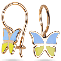 Золоті дитячі сережки Метелики жовто-блакитні 037573