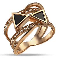Золотое кольцо с агатом и фианитами 030039
