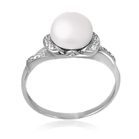 Серебряное кольцо Крендель с жемчугом 023031