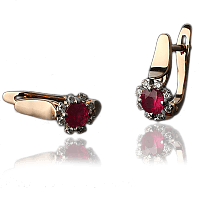 Сережки з червоного золота з рубінами і діамантами 023122