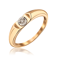 Золота каблучка для заручин з діамантом в лаконічному дизайні 036786