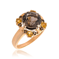 Золотое кольцо женское с дымчастым кварцем 034586
