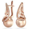 Массивные женские серьги с шарами и фианитами на английской застежке 039012 детальное изображение ювелирного изделия Золотые серьги с фианитом