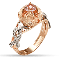 Оригинальное золотое кольцо с морганитом и фианитами 030456