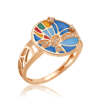 Золотое кольцо с эмалью и фианитами Фантазийная Бабочка 033864