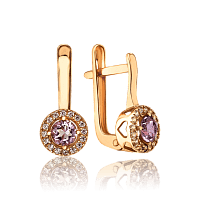 Золоті сережки з аметистом і фіанітами 035186