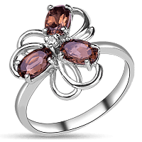 Серебряное кольцо "Цветок" с дымчатым кварцем 030282