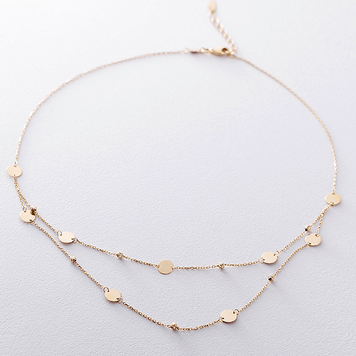 Двошарове золоте кольє ланцюжок з монетками і кульками в жовтому золоті 032484 032484 фото