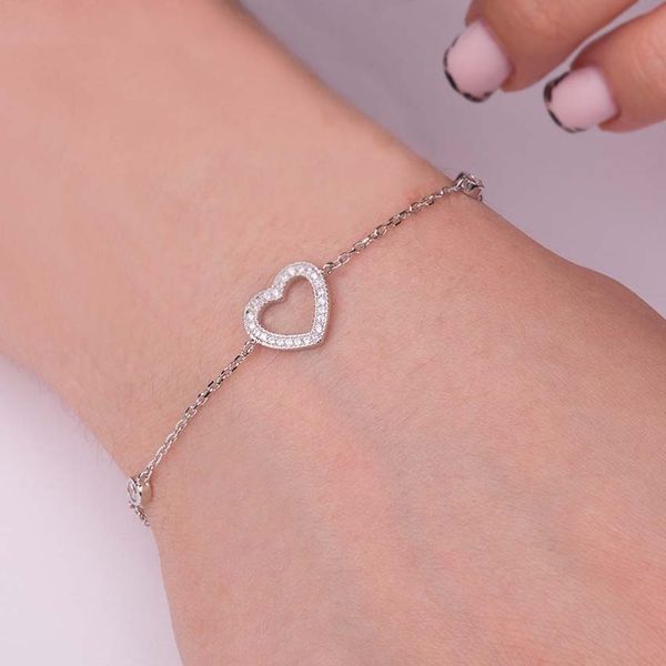 Милый девичий серебряный браслет на руку Heart с белыми фианитами 039727 039727 фото