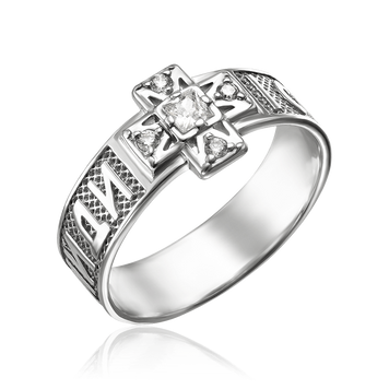 Религийное серебряное кольцо с фианитами 034738 034738 фото