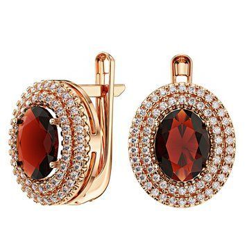 Серьги в красном золоте 585 пробы с гранатом и фианитами 043307 043307 фото